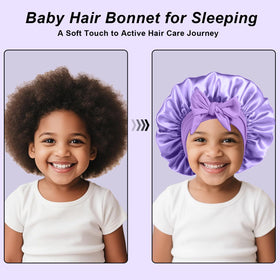 Child wearing FIRSTPELLA Kids Silk Satin Bonnet while sleeping