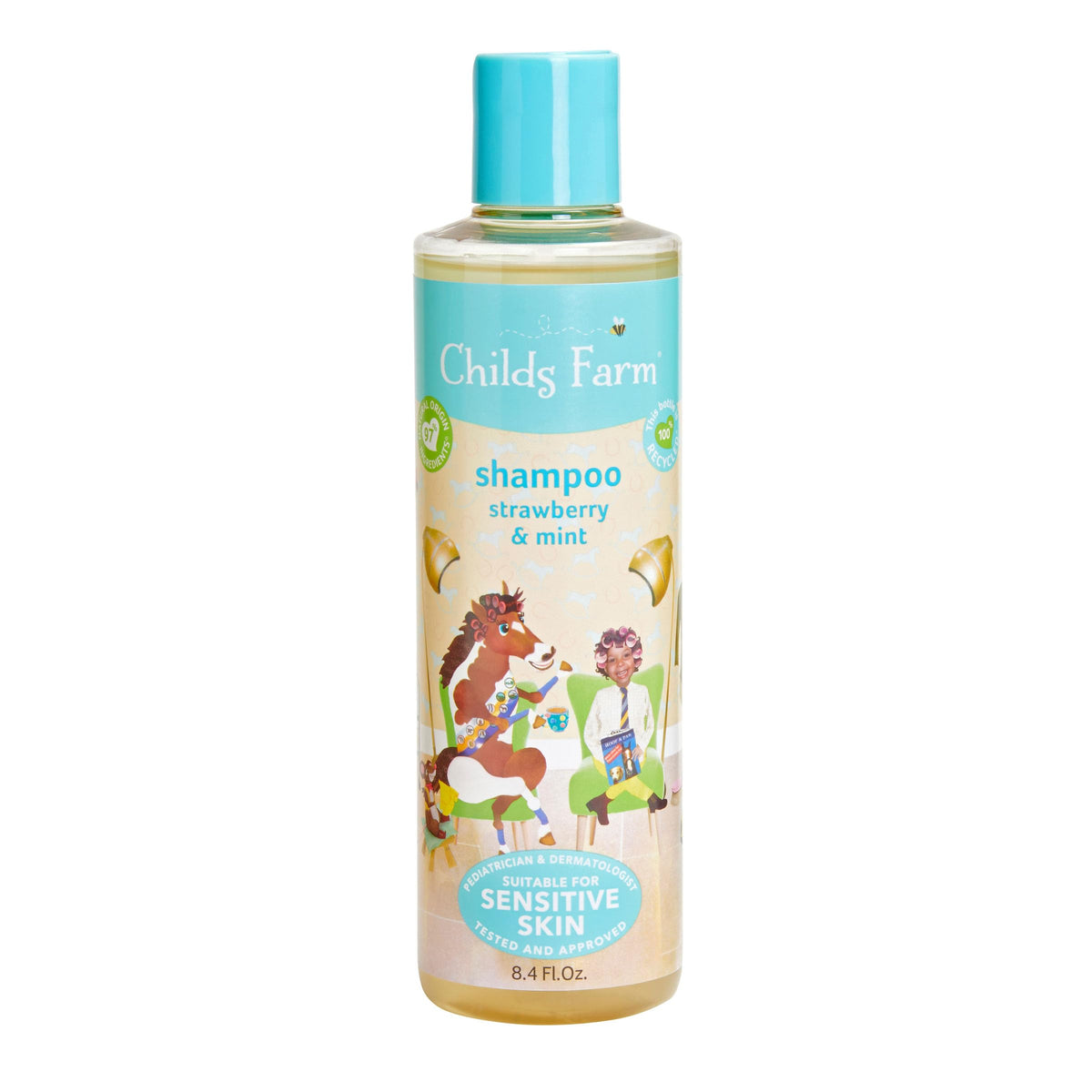 Childs Farm Kids Shampoo 8.4 Fl Oz front view with strawberry design
