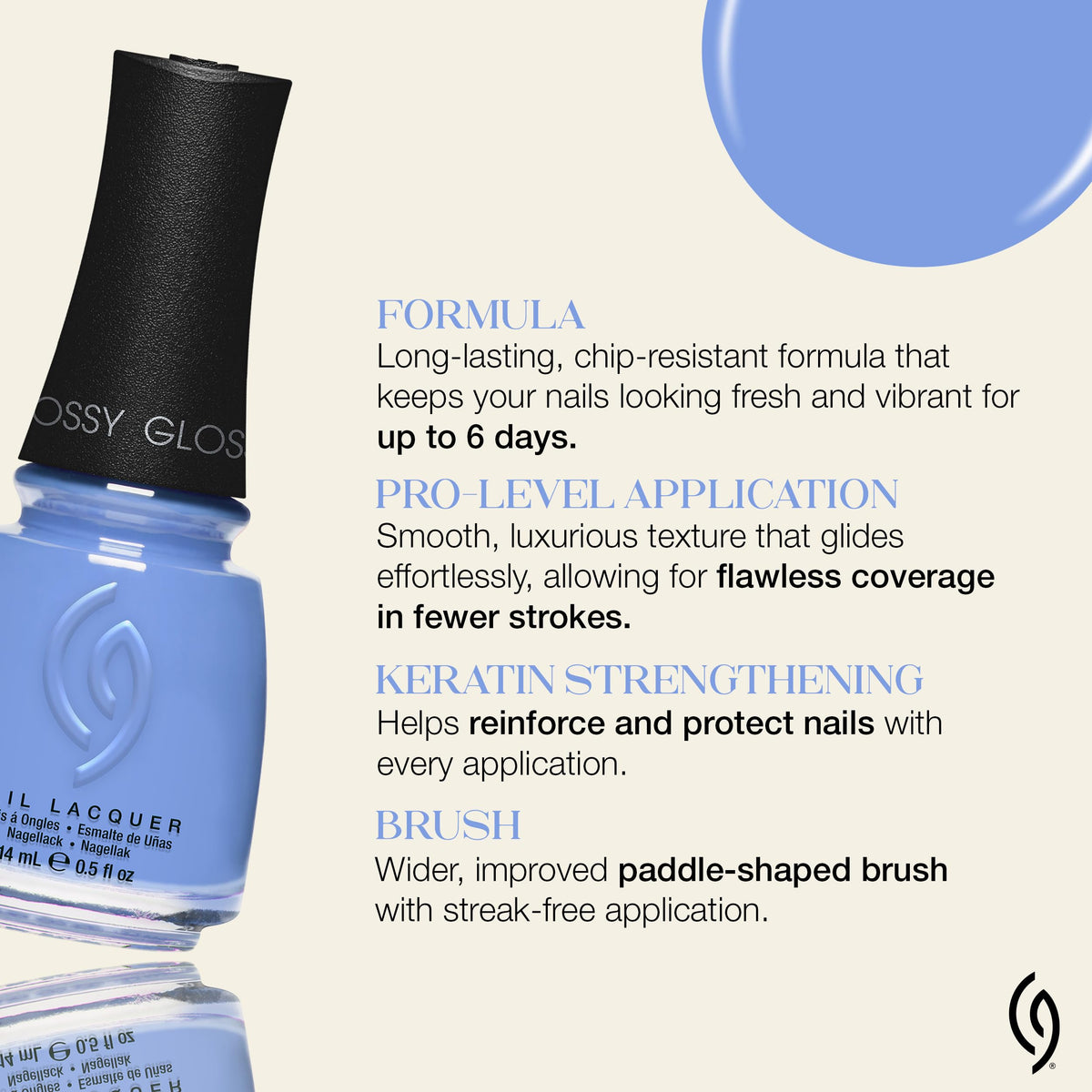 China Glaze Boho Blues Nail Polish on nails showcasing glossy finish