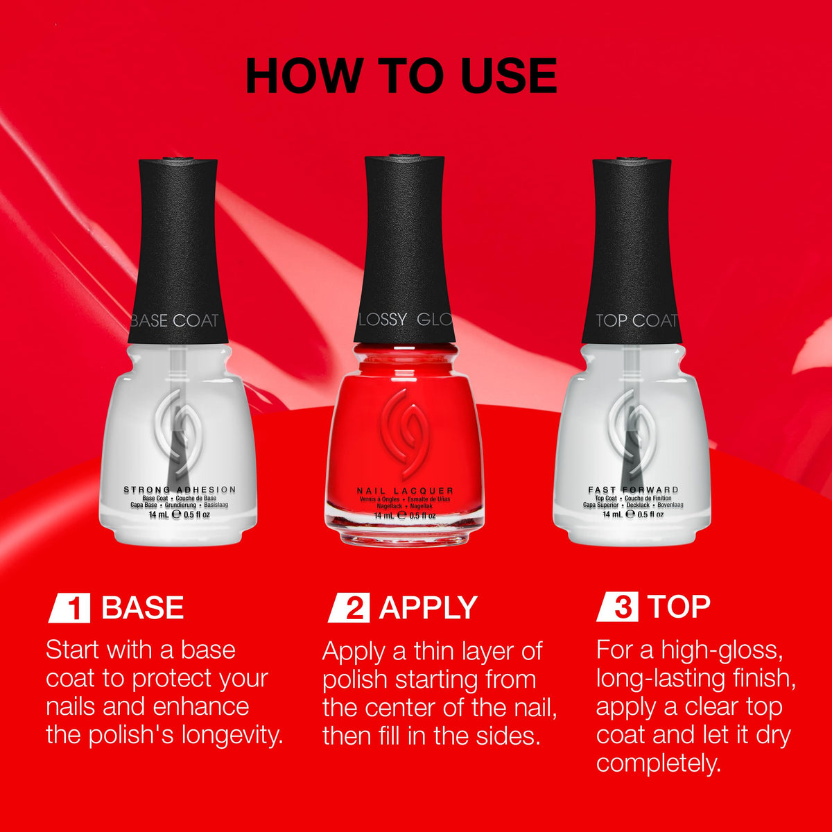 China Glaze CG Nail Lacquer Flame-Boyant bright red nail polish application on nails