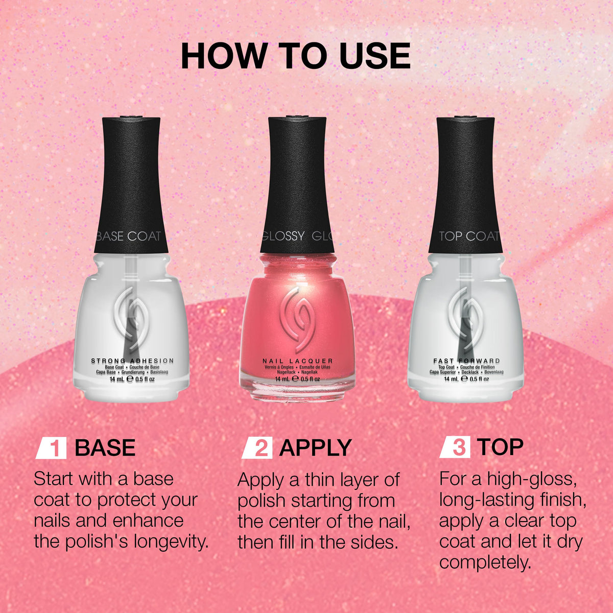 China Glaze CG Nail Lacquer Moment in the Sunset coral pink bottle with shimmer finish