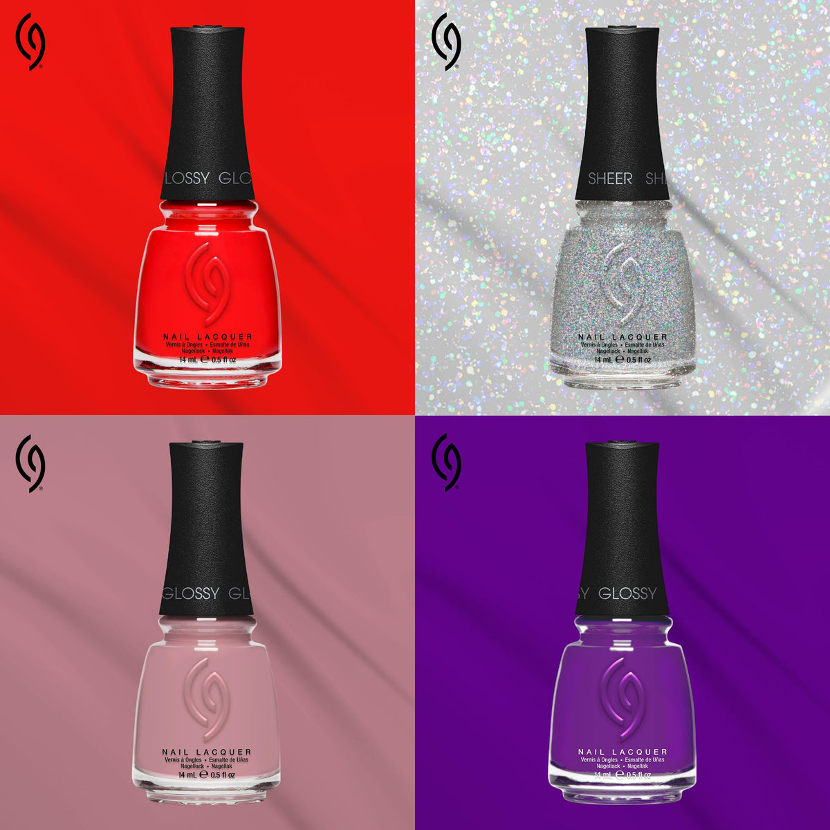 China Glaze Fast Forward Top Coat alongside various nail polishes