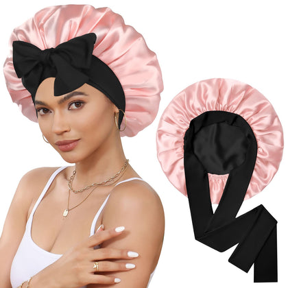CHLINS Double Layer Satin Bonnet front view in black