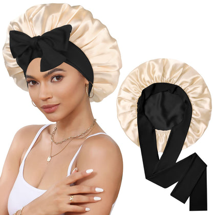 CHLINS Double Layer Satin Bonnet front view in black