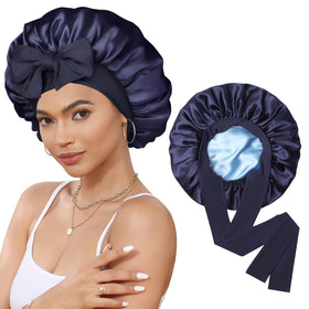 CHLINS Double Layer Satin Bonnet front view in black