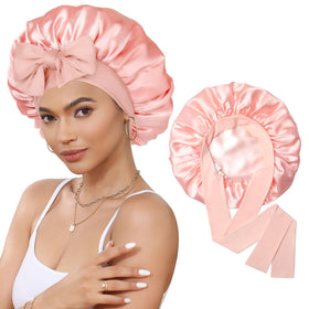 CHLINS Double Layer Satin Bonnet front view in black