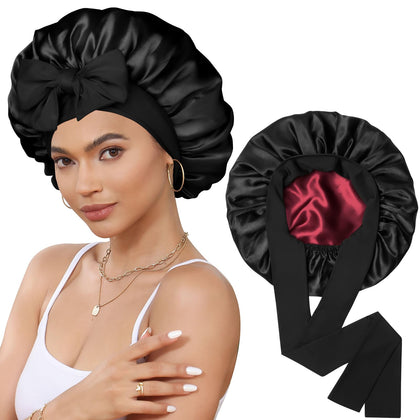 CHLINS Double Layer Satin Bonnet front view in black