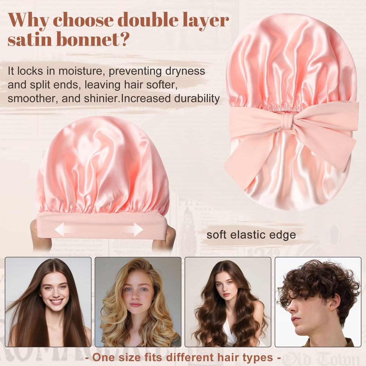CHLINS Double Layer Satin Bonnet worn by a woman