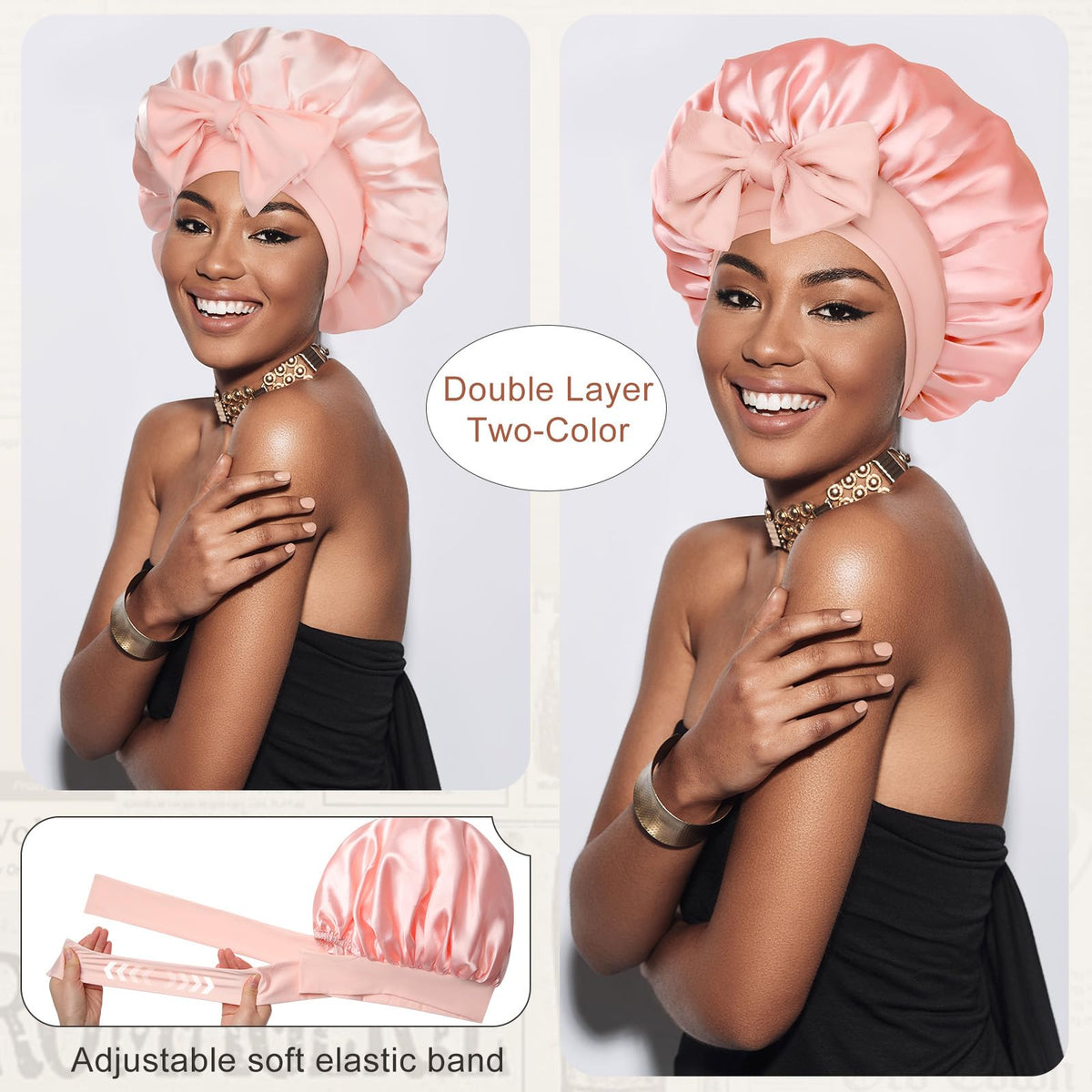 CHLINS Satin Bonnet showing elastic band and straps