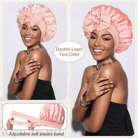 CHLINS Satin Bonnet showing elastic band and straps