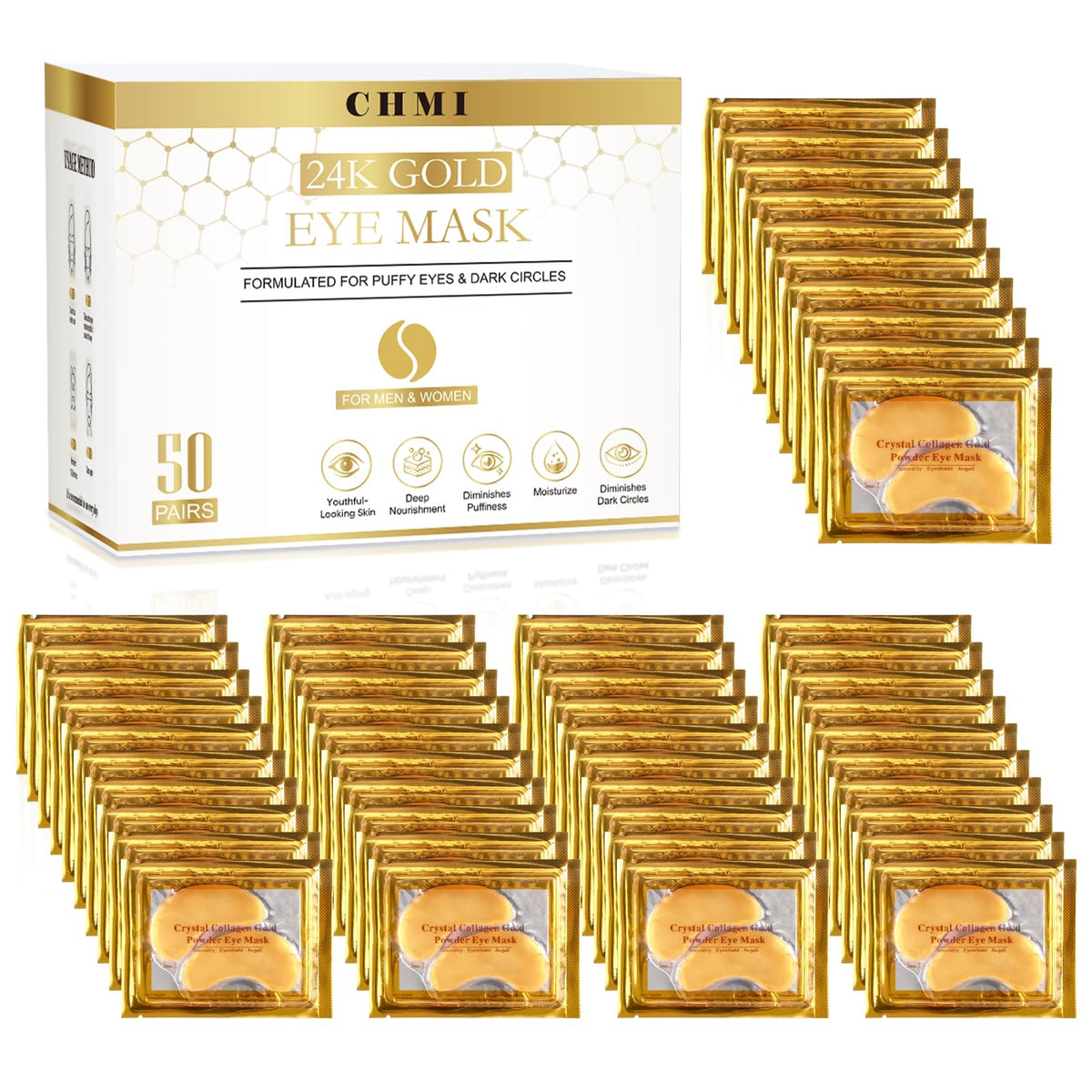 CHMI 24K Gold Under Eye Patches front view packaging