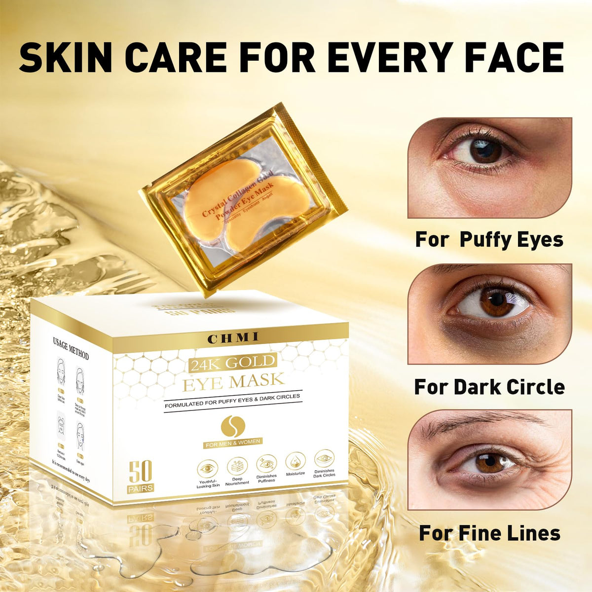 CHMI 24K Gold Under Eye Patches individual sheet close-up