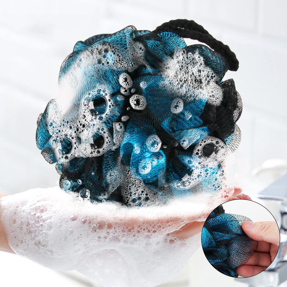 Chuya 4 Pack Large Bath Loofahs with ribbon lanyard for hanging
