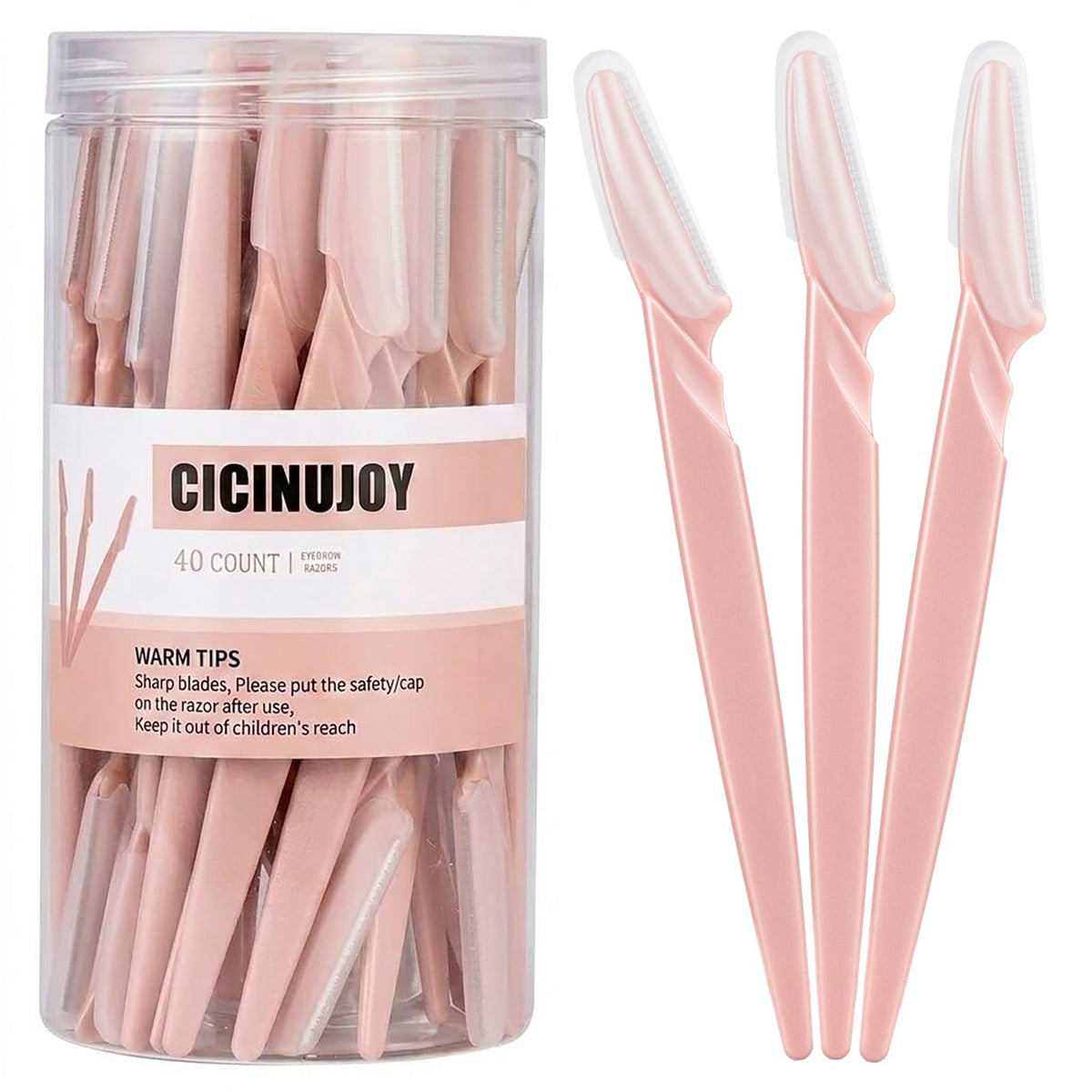 CICINUJOY 40pcs Dermaplane Razor Set blush pink front view