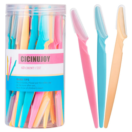 CICINUJOY 40pcs Dermaplane Razor Set in pink, blue, and yellow