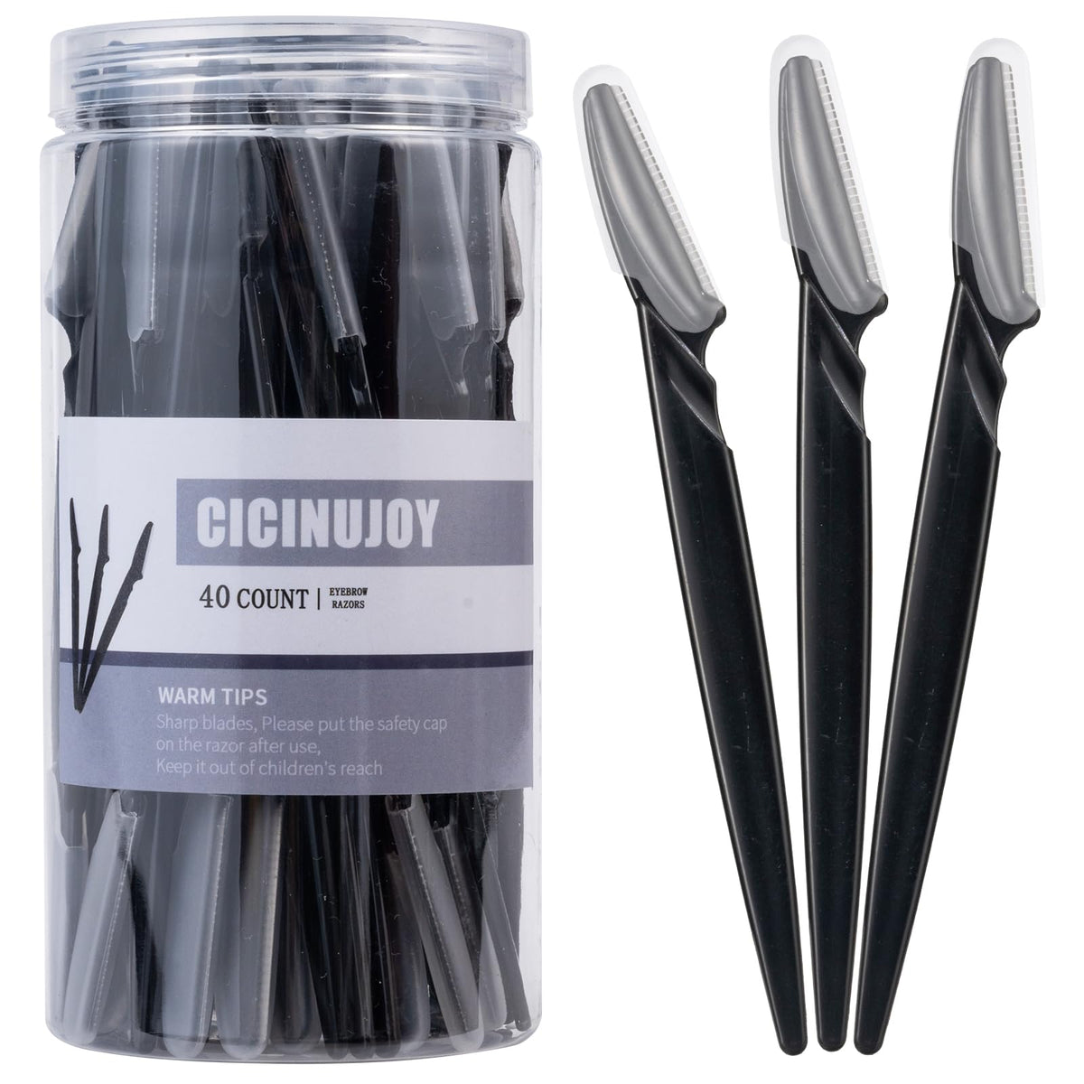 CICINUJOY 40pcs dermaplane razors black front view