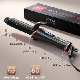 CIVEYA Travel Curling Iron Mini with curls styled in hair