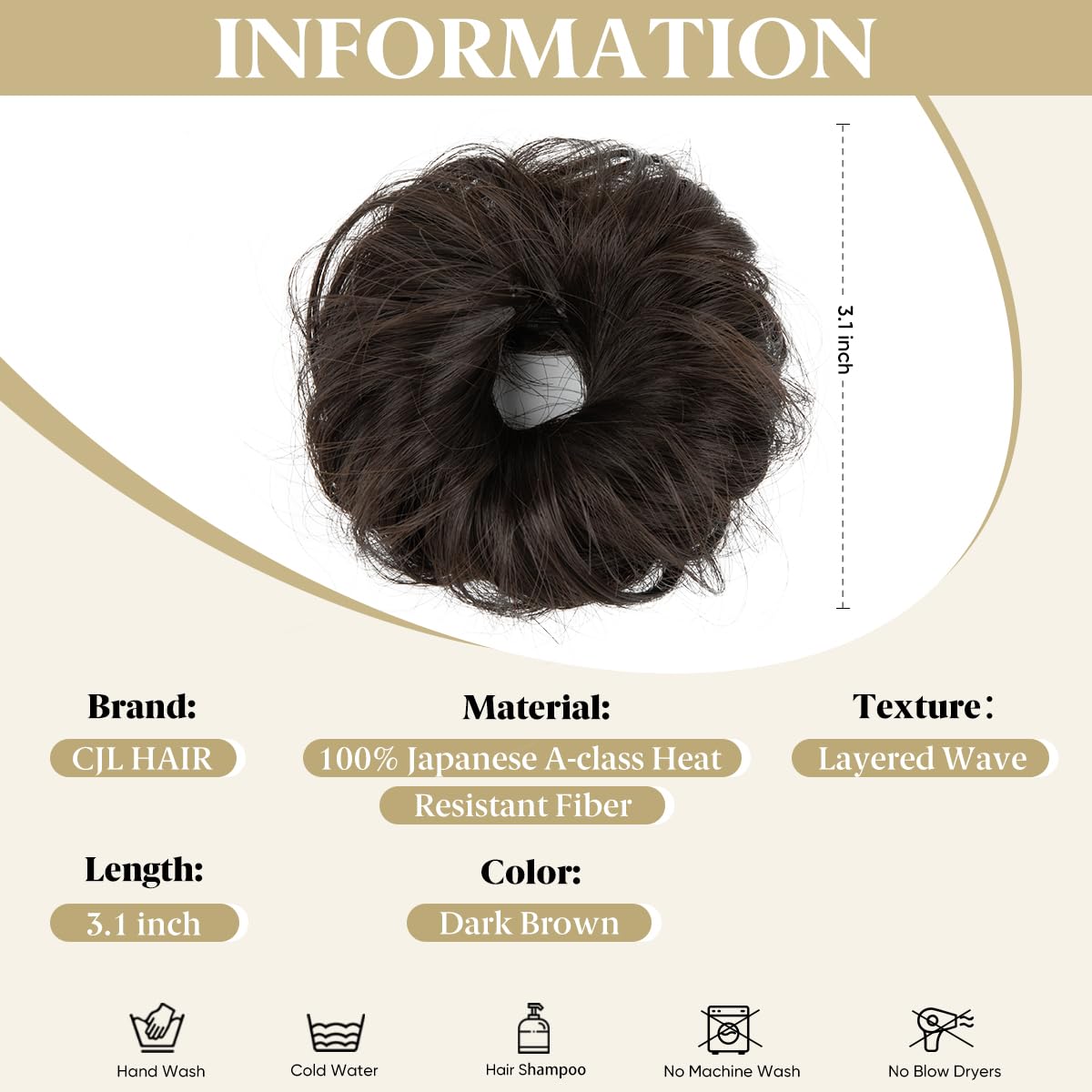 CJL HAIR 2PCs Small Cute Messy Bun Hair Piece back view showing ringlets