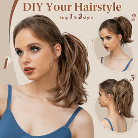 CJL HAIR Claw Clip Short Ponytail Hair Extensions Wine Red on model