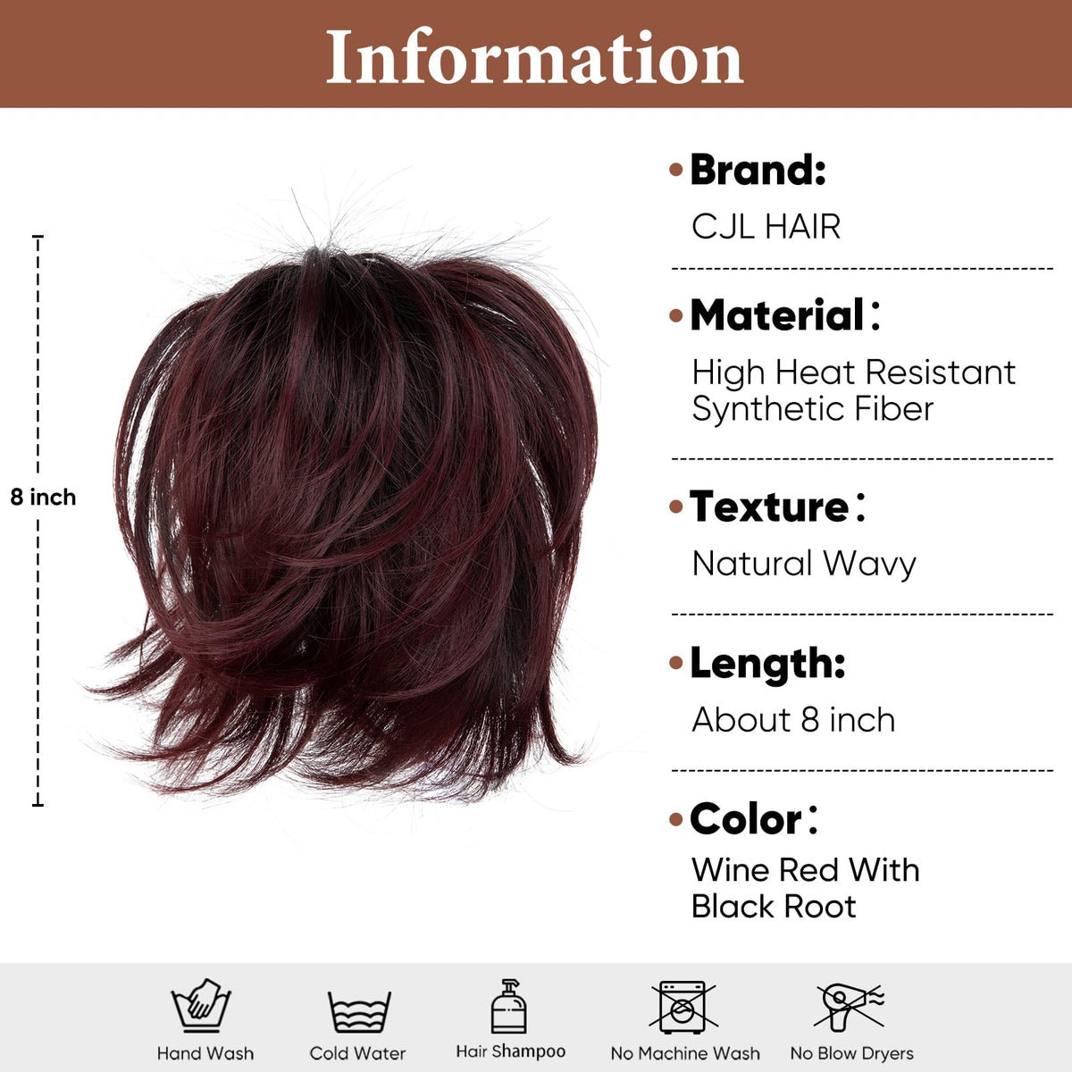 CJL HAIR Claw Clip Short Ponytail Hair Extensions Wine Red side view