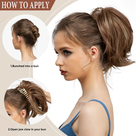 CJL HAIR Claw Clip Short Ponytail Hair Extensions Wine Red with black root