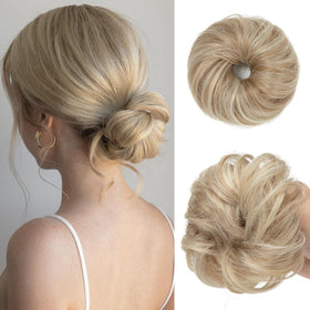 CJL HAIR Messy Bun Hair Piece front view in Sunny Blonde