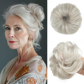 CJL HAIR Messy Bun Hair Piece Ice Blonde front view