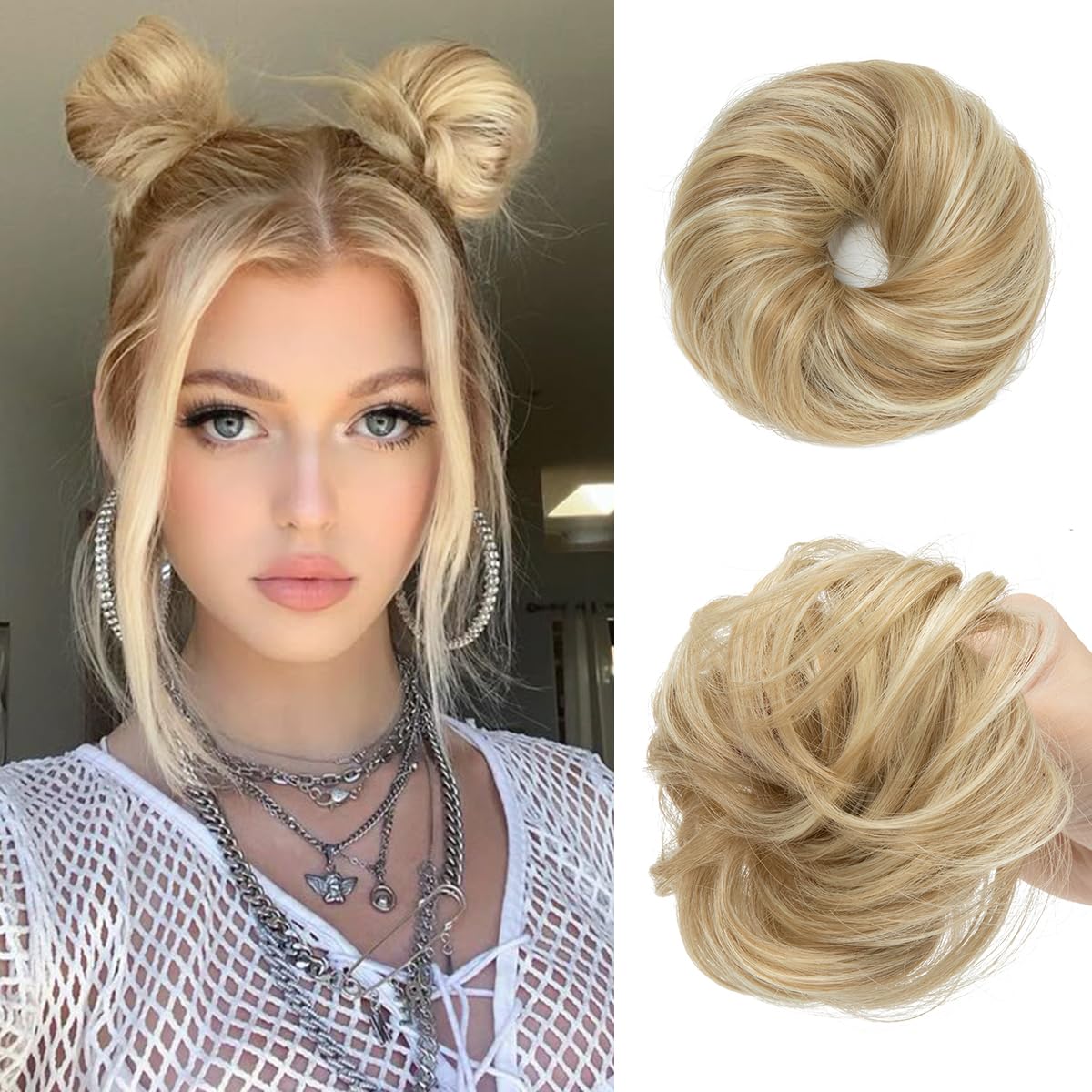 CJL HAIR Messy Bun Hair Piece in Dirty Blonde front view