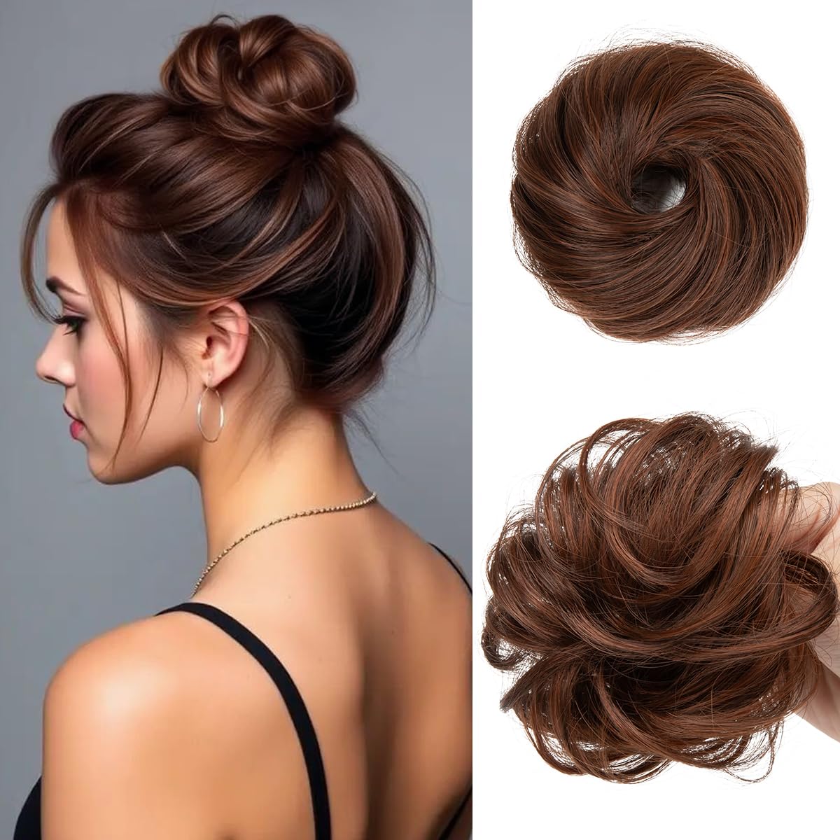 CJL HAIR Messy Bun Hair Piece Set front view in Red Vino