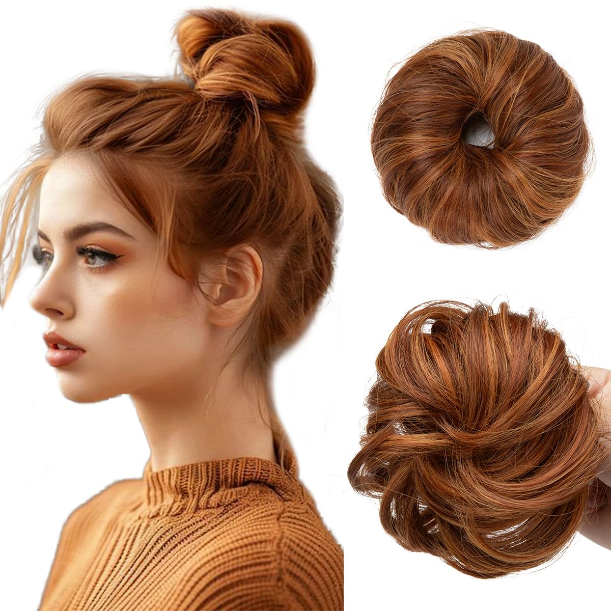 CJL HAIR Messy Bun Hair Piece Tizian Red front view