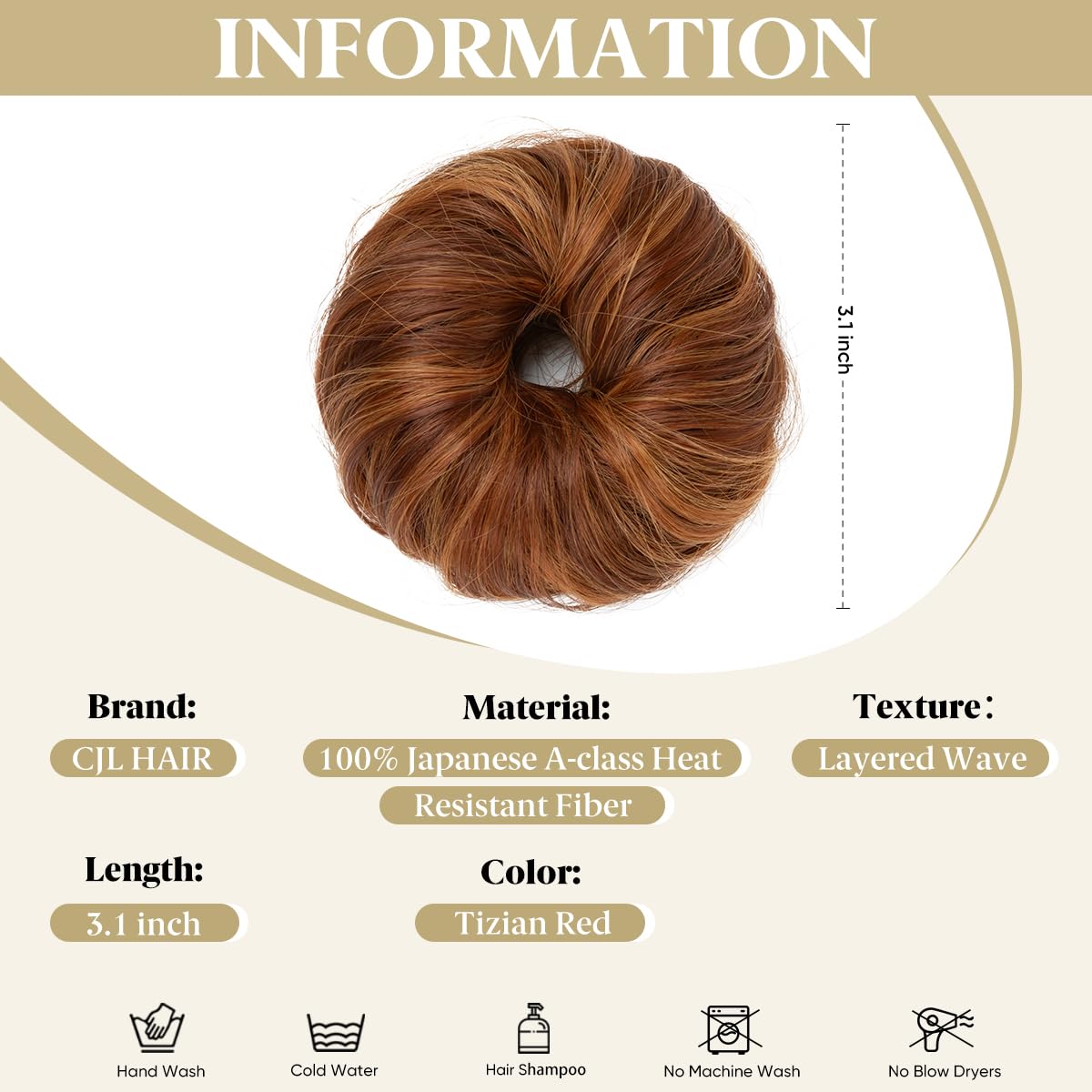 CJL HAIR Messy Bun Hair Piece Tizian Red side view
