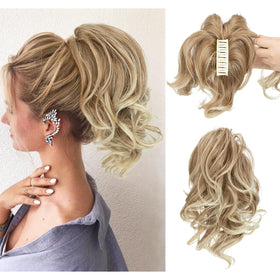 CJL HAIR Short Ponytail Hair Extensions front view with bendable clips