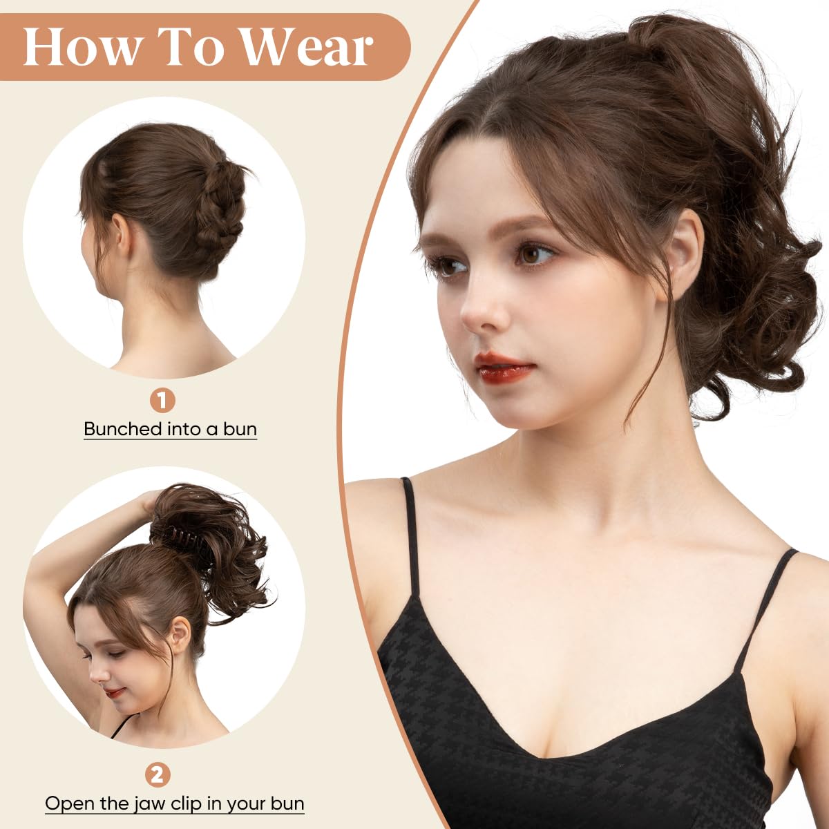 CJL HAIR Short Ponytail Hair Extensions styled in a messy bun