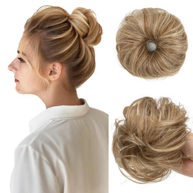 CJL HAIR Small Cute Messy Bun Hair Piece in Sahara Beige front view