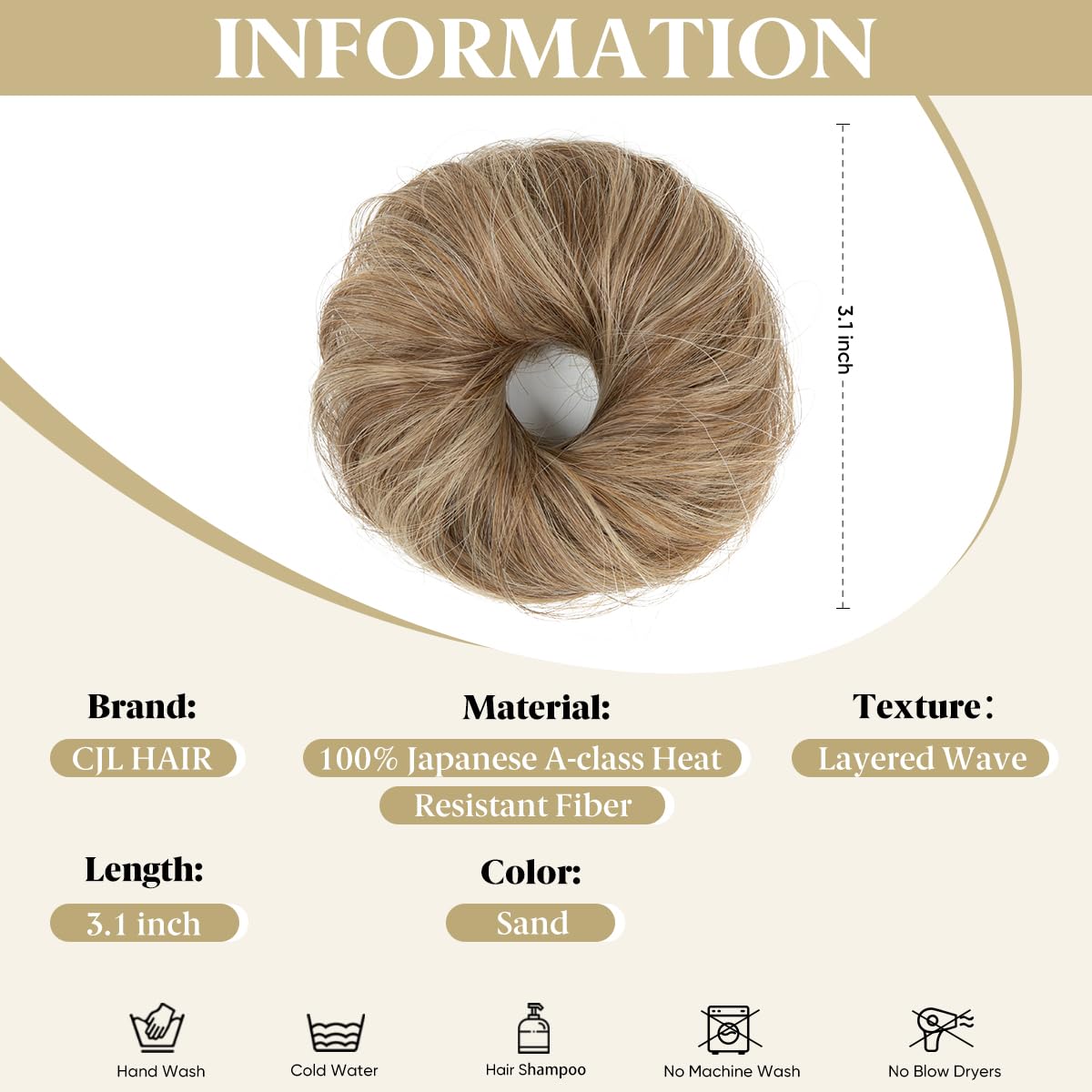CJL HAIR Small Cute Messy Bun Hair Piece in Sand colour side view