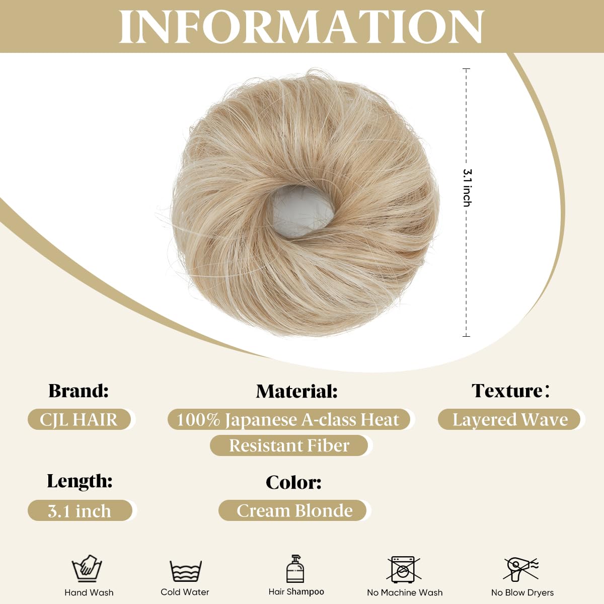 CJL HAIR Small Cute Messy Bun Hair Piece side view showcasing ringlets