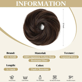 CJL HAIR Small Cute Messy Bun Hair Piece styled in a high bun