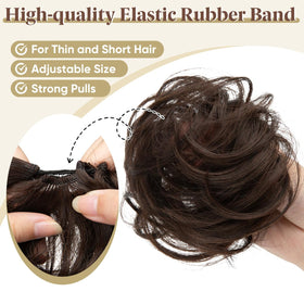 CJL HAIR Small Cute Messy Bun Hair Piece styled in a high bun