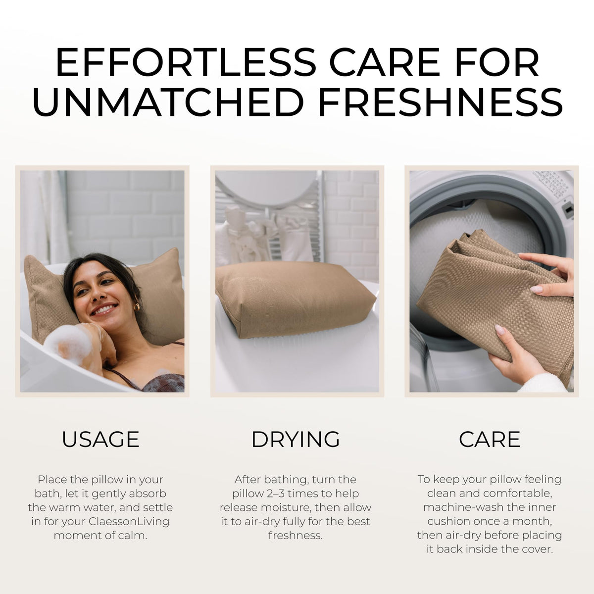 Claessonliving bath pillow packaging and details