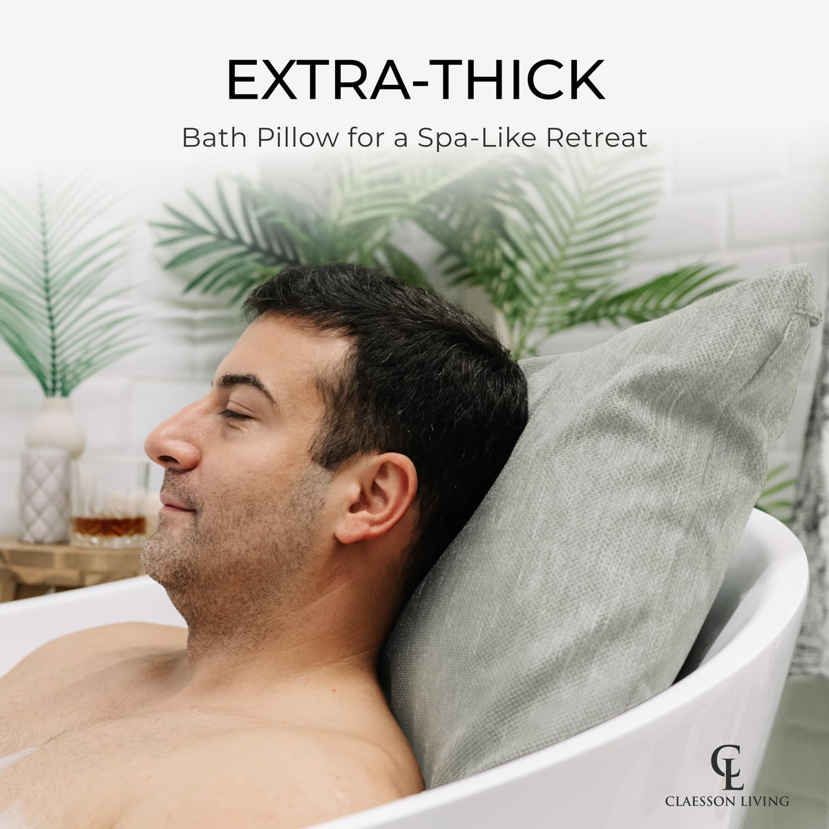 Claessonliving bath pillow showing ergonomic design