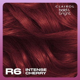 Clairol Bold & Bright hair dye R6 Intense True Red swatch on hair