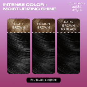 Clairol Bold & Bright Permanent Hair Dye Black Licorice contents including gloves