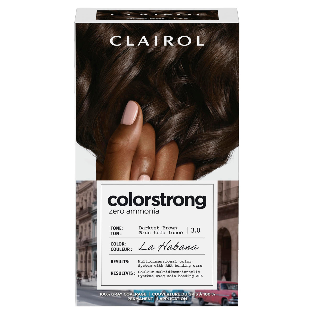 Clairol ColorStrong Permanent Hair Dye 3.0 Darkest Brown front view