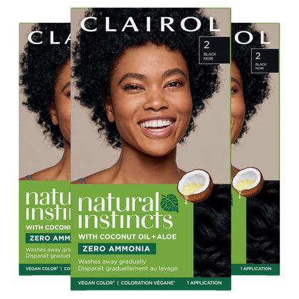 Clairol Natural Instincts Demi-Permanent Hair Dye 3 Pack, Black front view