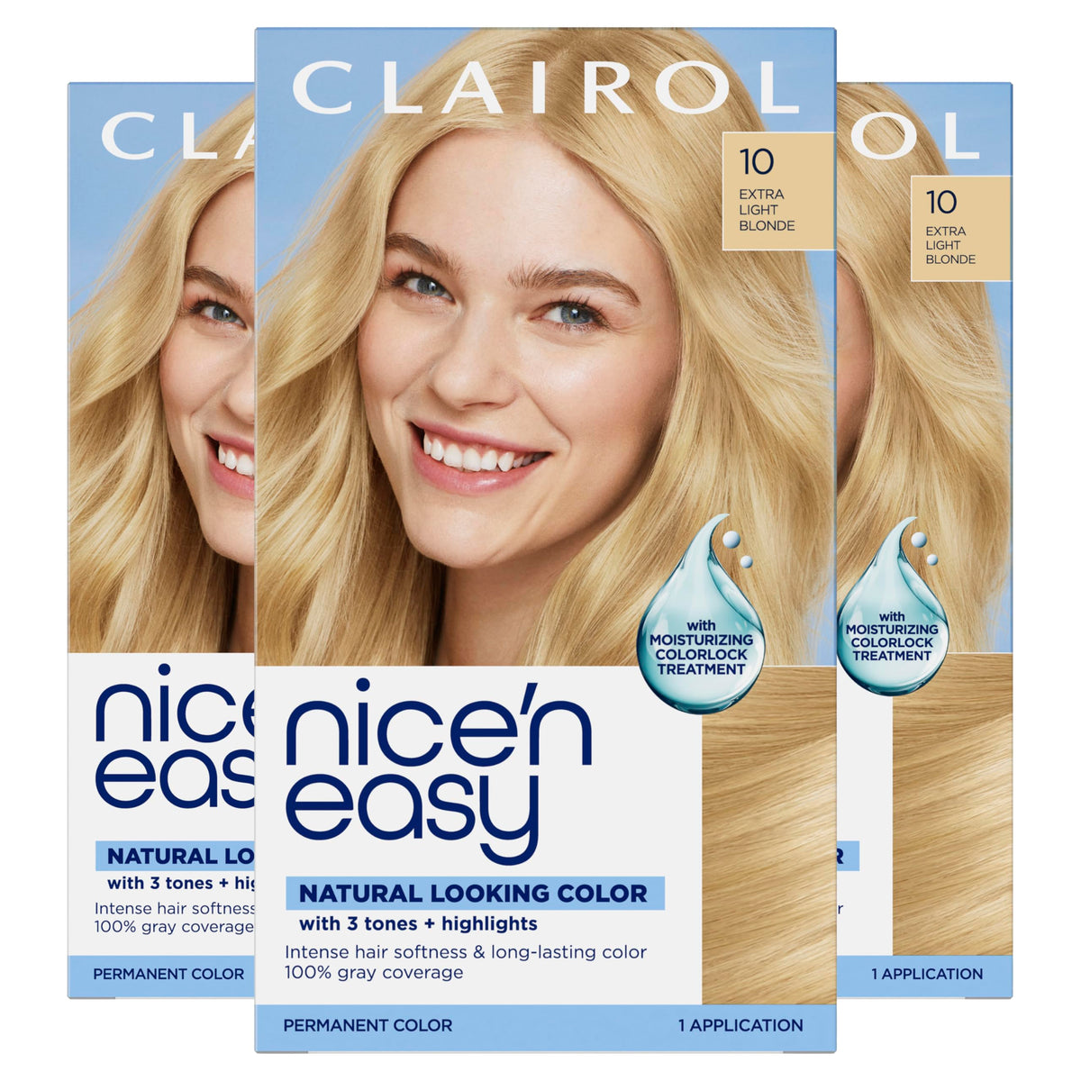 Clairol Nice'n Easy 10 Extra Light Blonde hair dye pack front view