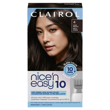 Clairol Nice'N Easy 10 Permanent Hair Dye 4 Dark Brown front view