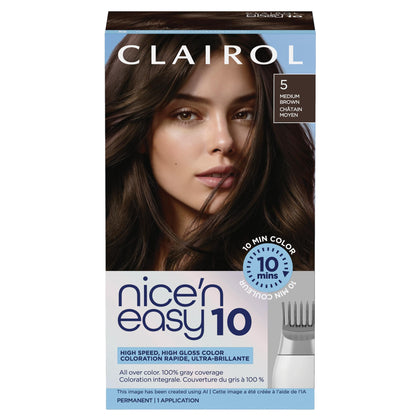 Clairol Nice'N Easy 10 Permanent Hair Dye 5 Medium Brown packaging front view