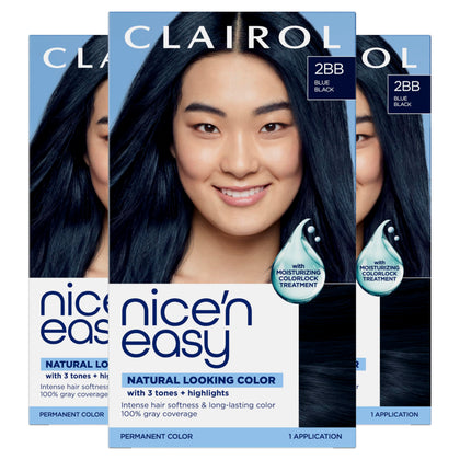 Clairol Nice'n Easy 2BB Blue Black hair dye pack front view
