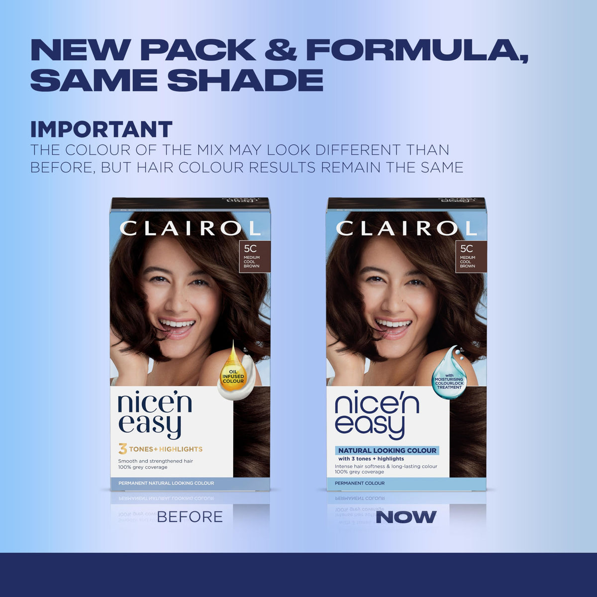 Clairol Nice'n Easy 5C Medium Cool Brown hair dye application kit contents