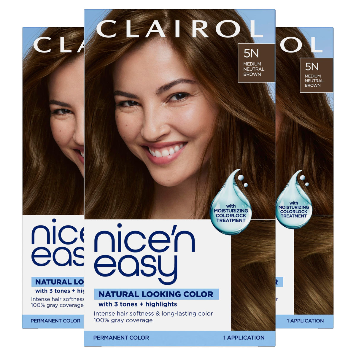 Clairol Nice'n Easy 5N Medium Neutral Brown hair dye pack front view